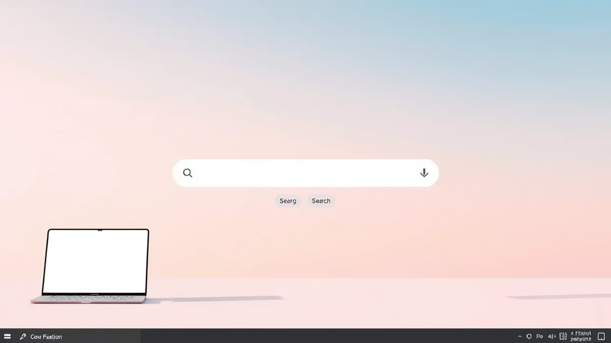 Illustration: A minimalist search bar floats centrally on a clean desktop background.