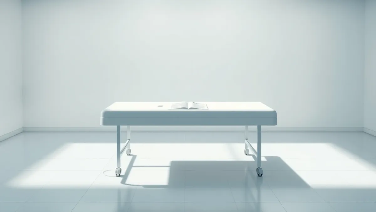 Illustration: A pristine white medical examination table sits in an empty room.