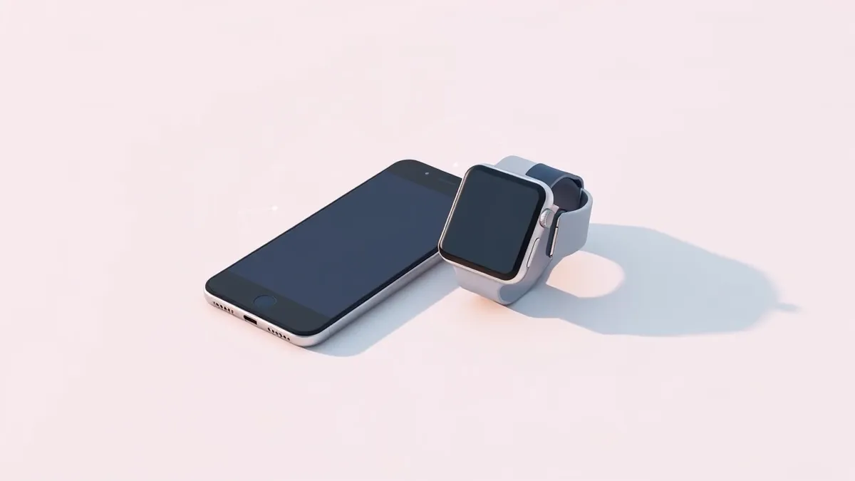 Illustration: A sleek smartphone rests beside a smartwatch on a clean white surface.