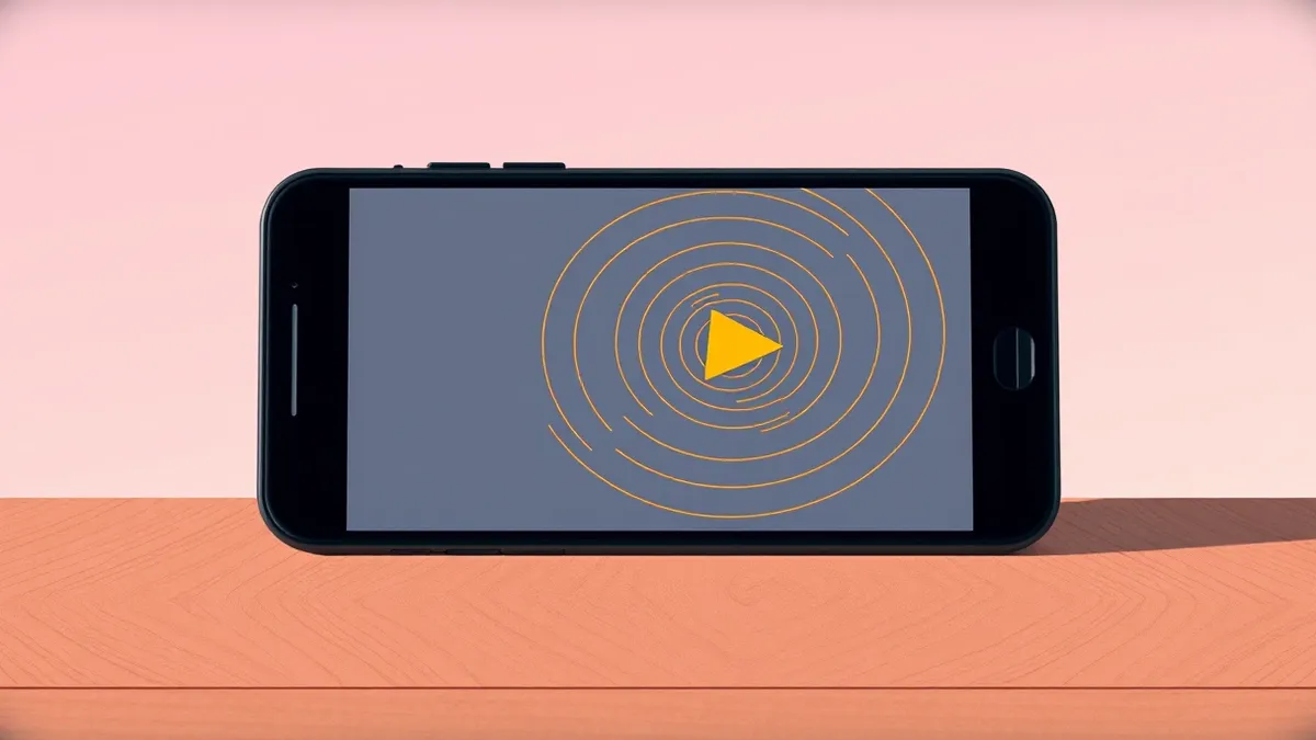 Illustration: A black smartphone rests on a wooden surface with its screen lit up by a generic yellow warning triangle.