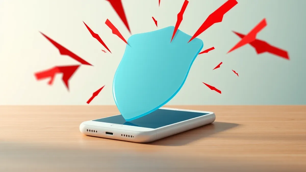 Illustration: A white smartphone rests on a smooth wooden desk, its blank screen illuminated by soft ambient light.