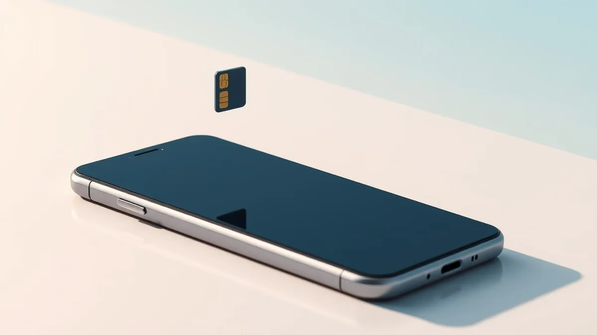 Illustration: A smartphone lies on a sleek desk, its screen blank.