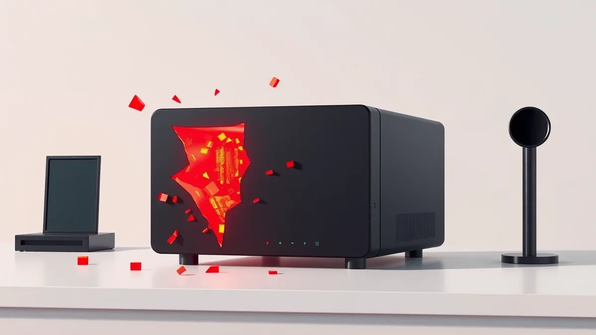 Illustration: A sleek, black cloud security appliance sits on a white desk.
