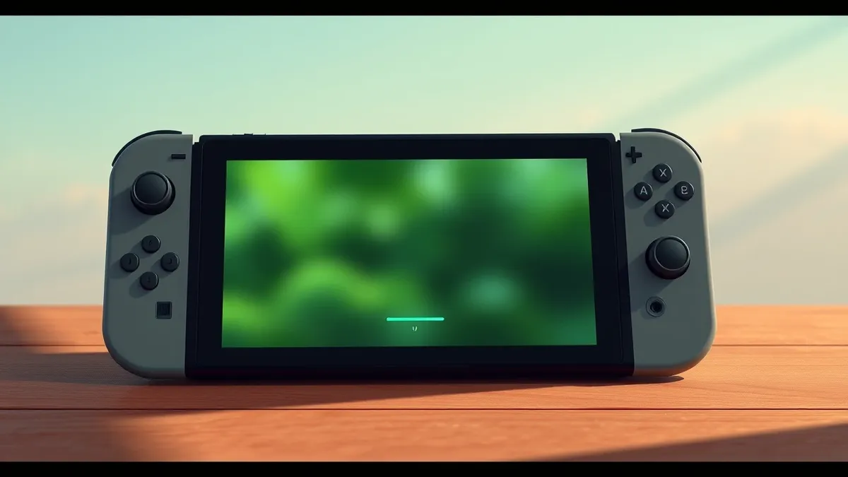 Illustration: A Nintendo Switch 2 console rests on a wooden table next to a controller.