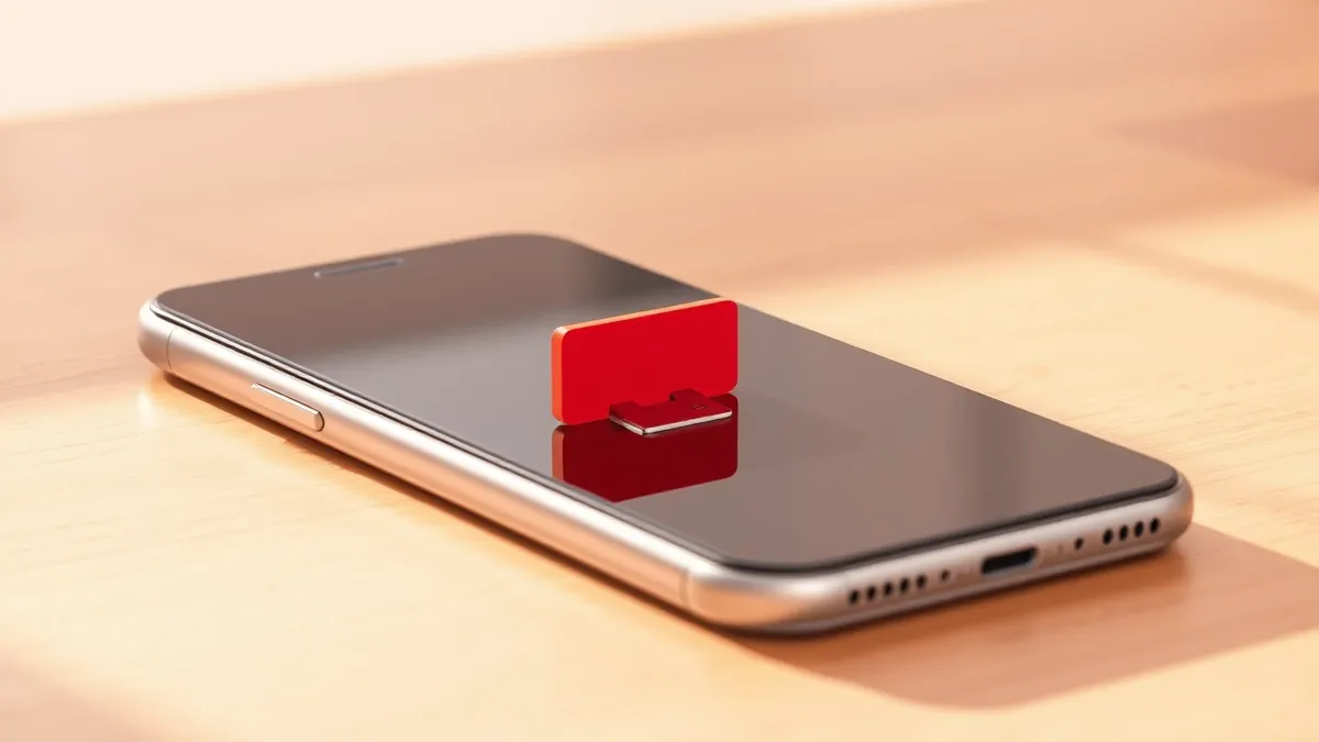 Illustration: A closed silver smartphone rests on a smooth wooden table, its side edge facing the viewer.