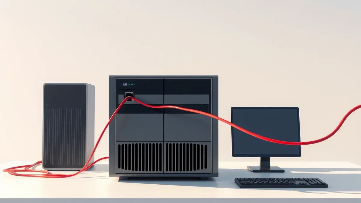 Illustration: A generic enterprise server sits isolated on a sterile desk.