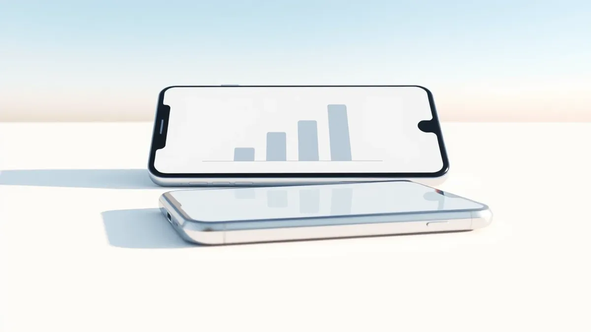 Illustration: A sleek silver smartphone rests on a clean white surface next to a second identical device.