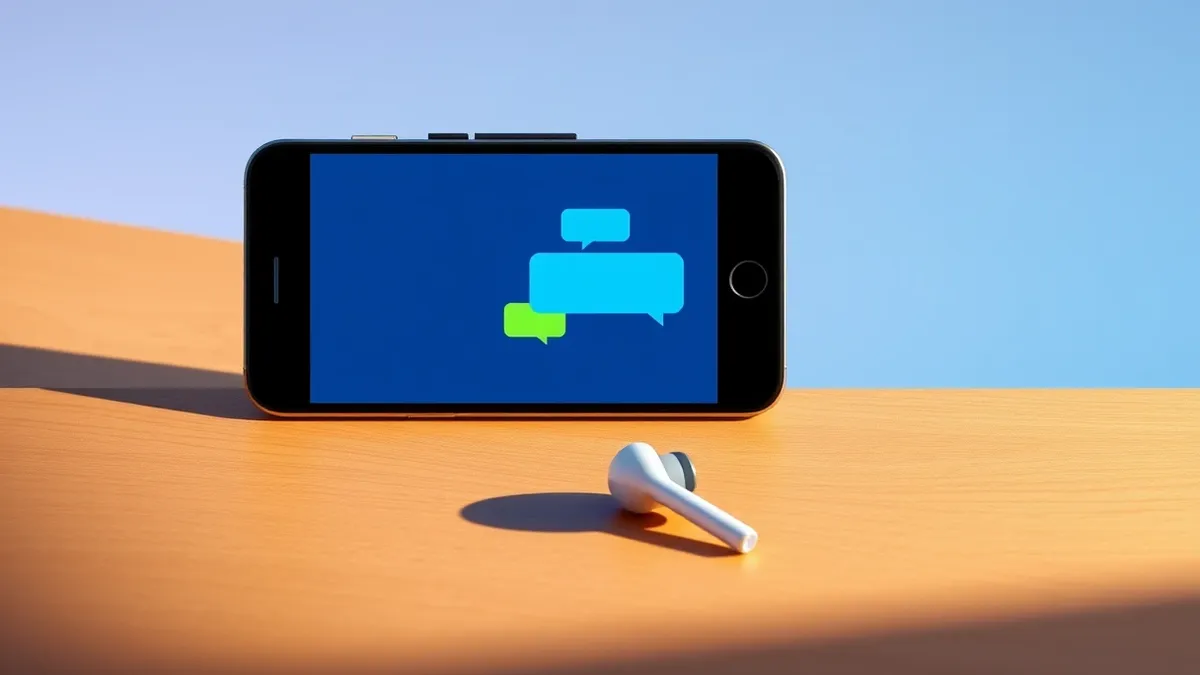 Illustration: A modern smartphone rests on a wooden table, displaying a clean interface with three distinct, colorful chat bubbles.