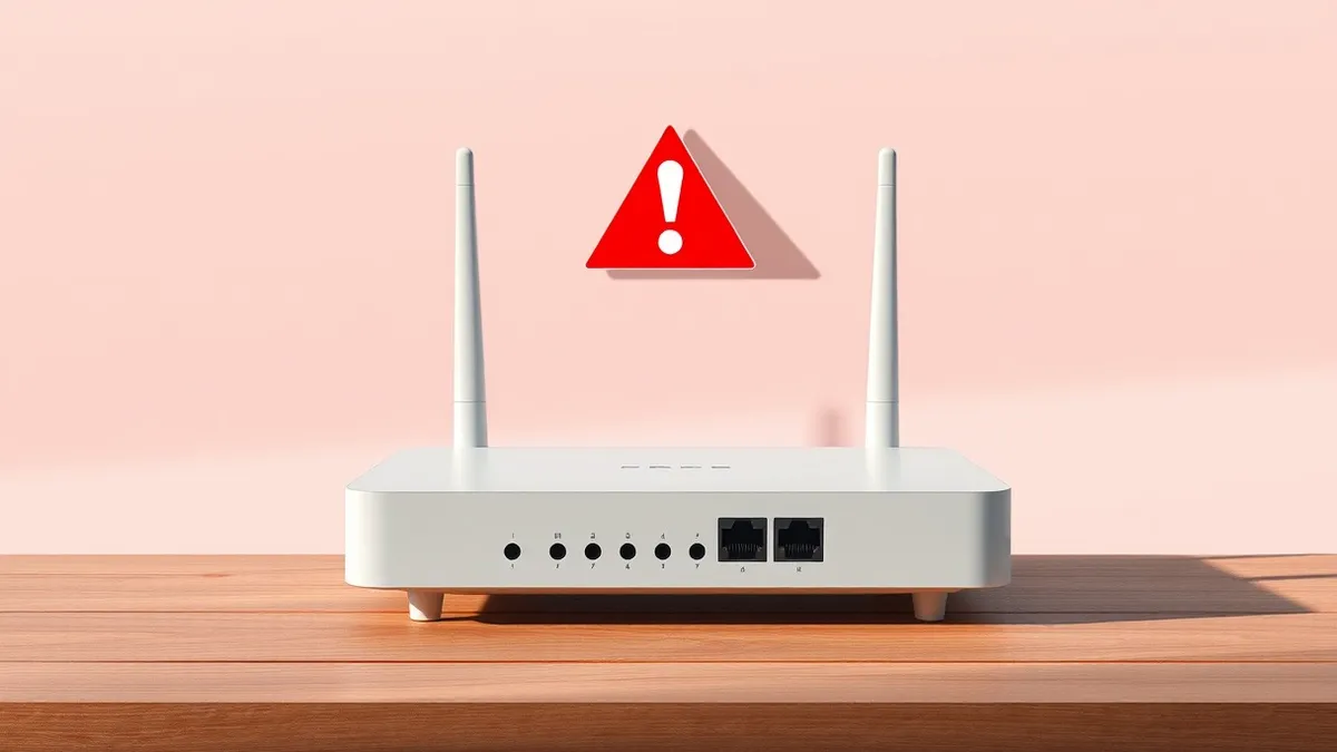 Illustration: A white home wireless router sits on a wooden table with its blinking indicator lights.