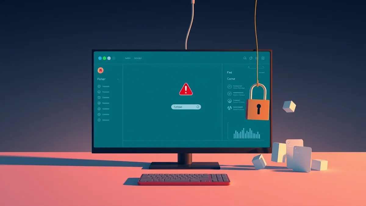 Illustration: A generic software dashboard interface displays a single red alert icon against a dark background.
