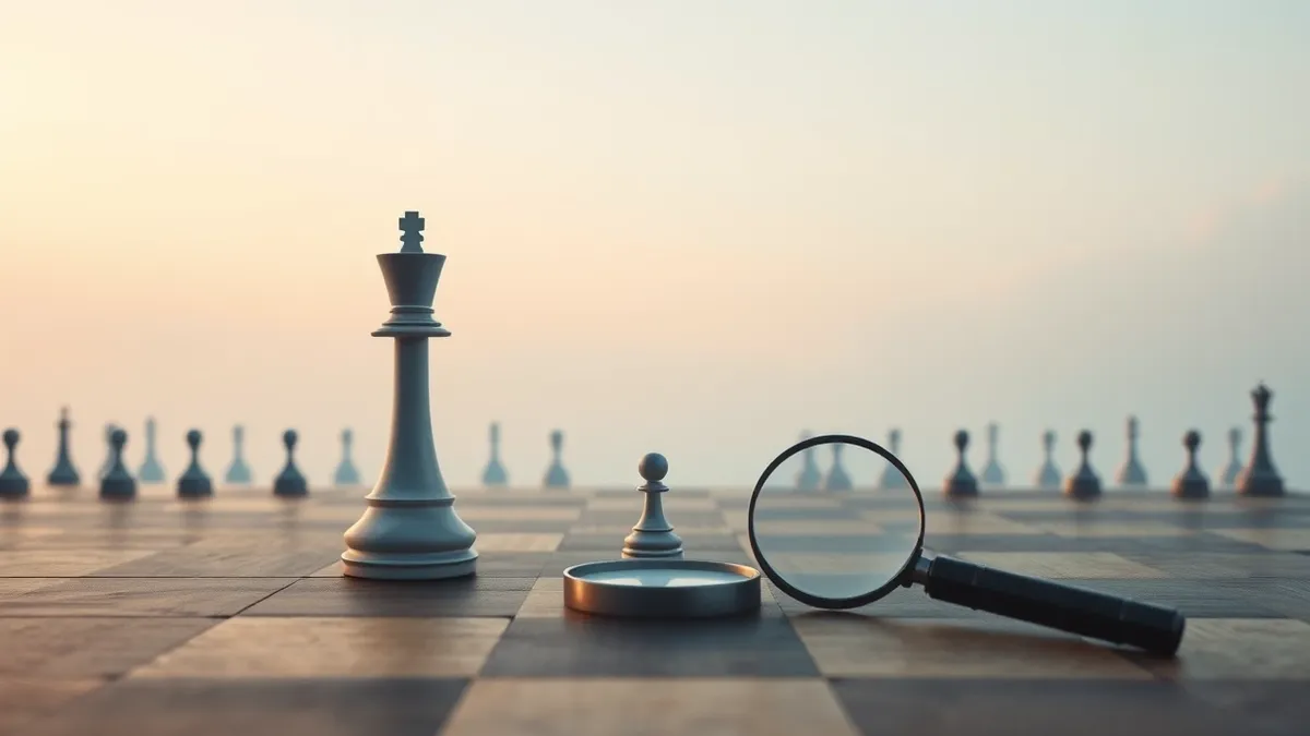 Illustration: A solitary chess knight stands frozen on a wooden board, facing an empty square.