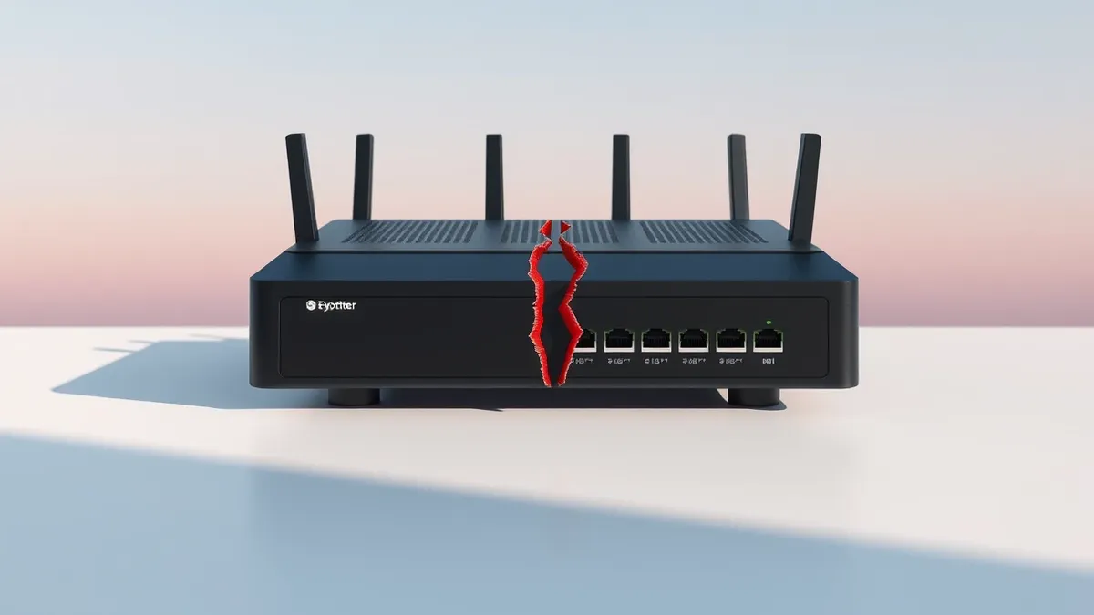 Illustration: A generic black network router sits on a clean white surface.