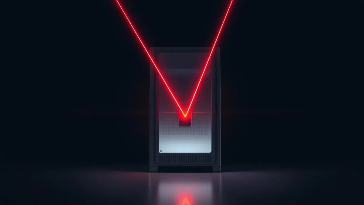 Illustration: A sleek server unit sits in a dark room with its front panel glowing faintly.