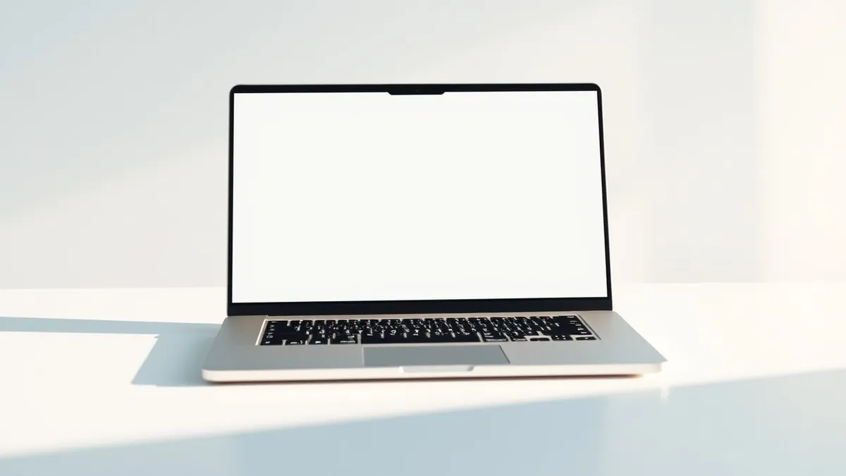 Illustration: A sleek chromebook rests on a clean desk, its blank screen reflecting soft light.