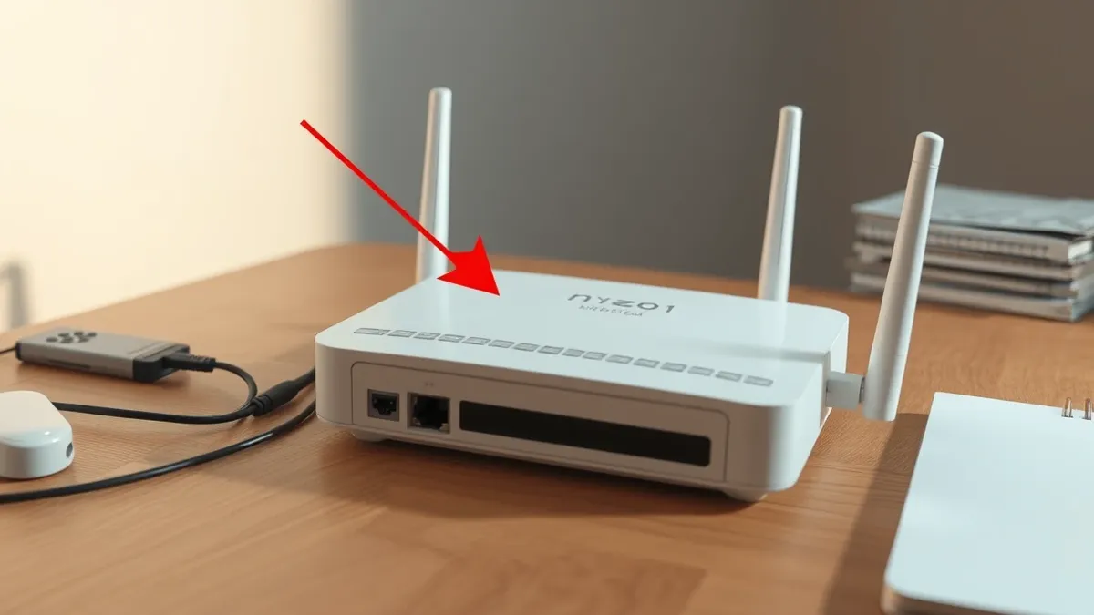 Illustration: A white wireless router sits on a wooden desk with its cables unplugged.