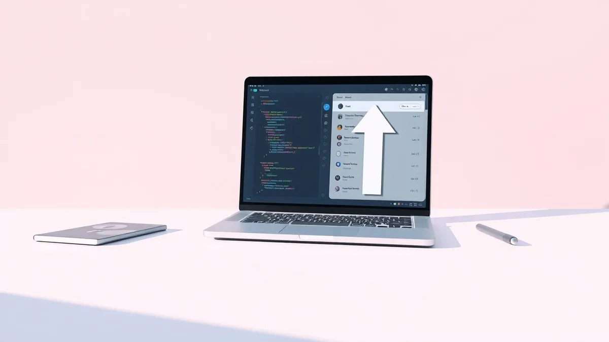 Illustration: A sleek laptop rests on a clean desk with its lid open.