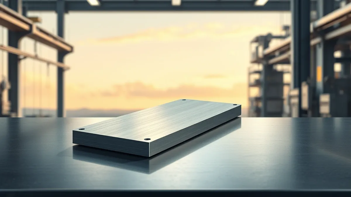 Illustration: A sleek titanium alloy plate rests on a polished industrial workbench, catching the light with a brushed metallic sheen.