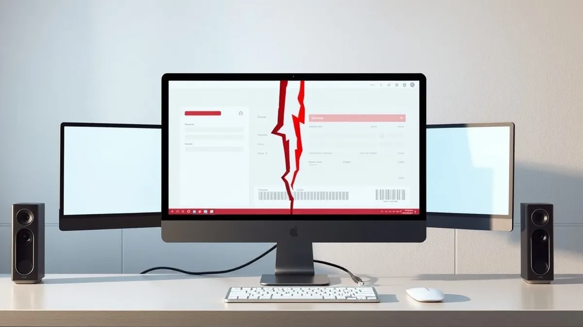 Illustration: A white ticketing software interface sits on a desk, displaying blank forms and empty status bars.