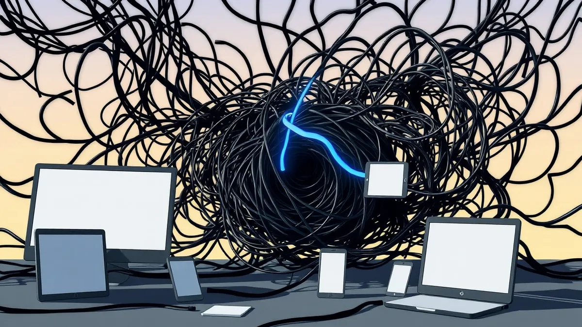 Illustration: A dark, abstract maze of tangled wires representing the hidden web.