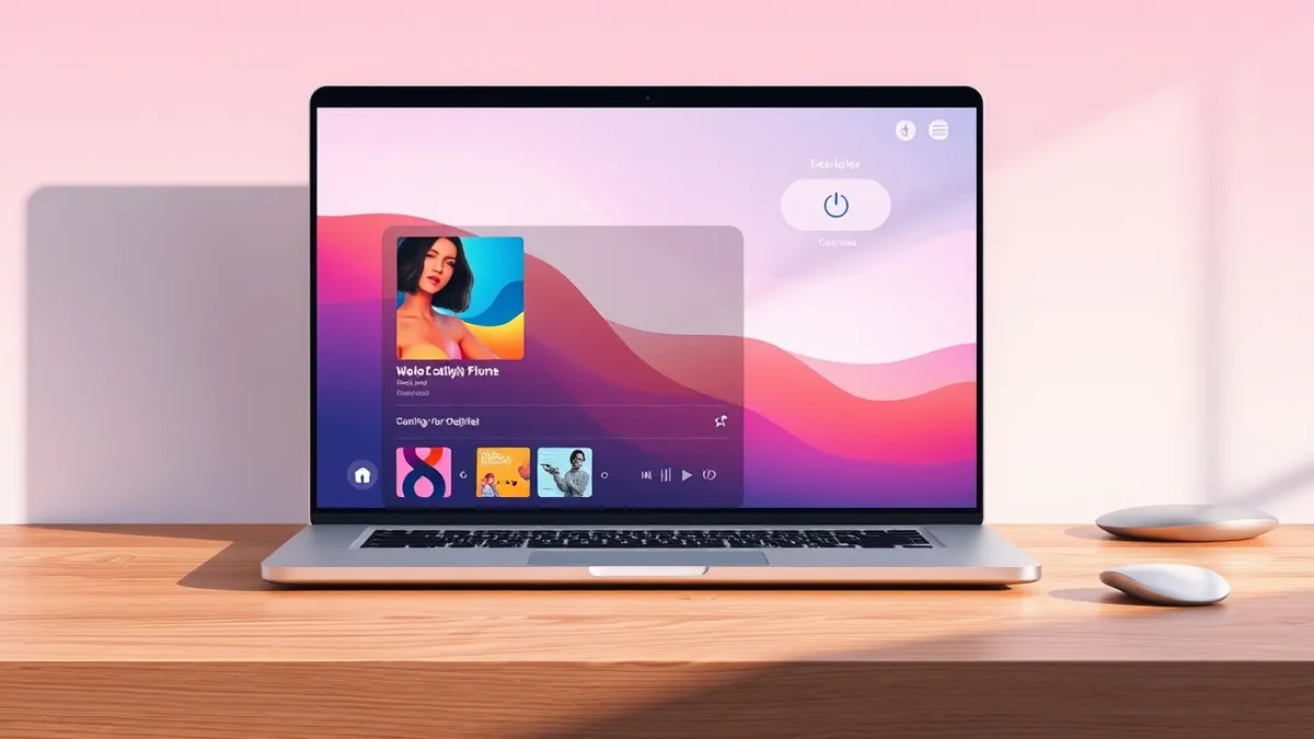 Illustration: A sleek silver laptop rests on a wooden desk.