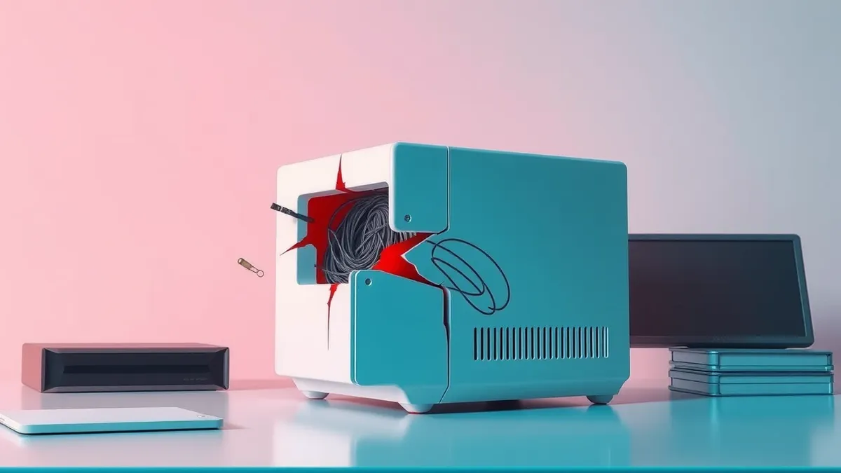 Illustration: A sleek white security appliance sits on a desk.