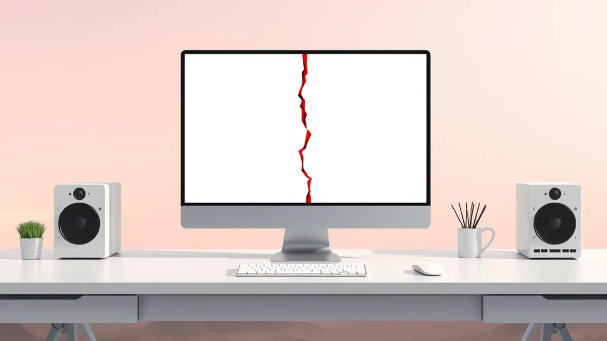 Illustration: A sleek silver desktop computer sits on a clean white desk.