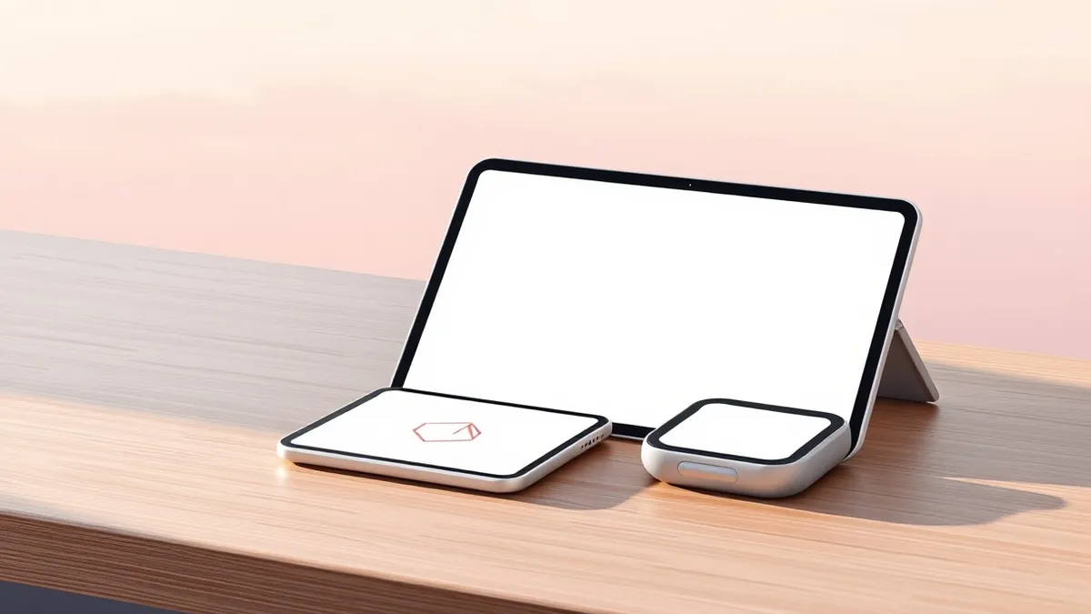 Illustration: A sleek silver tablet rests on a minimalist wooden desk, its screen reflecting soft ambient light.