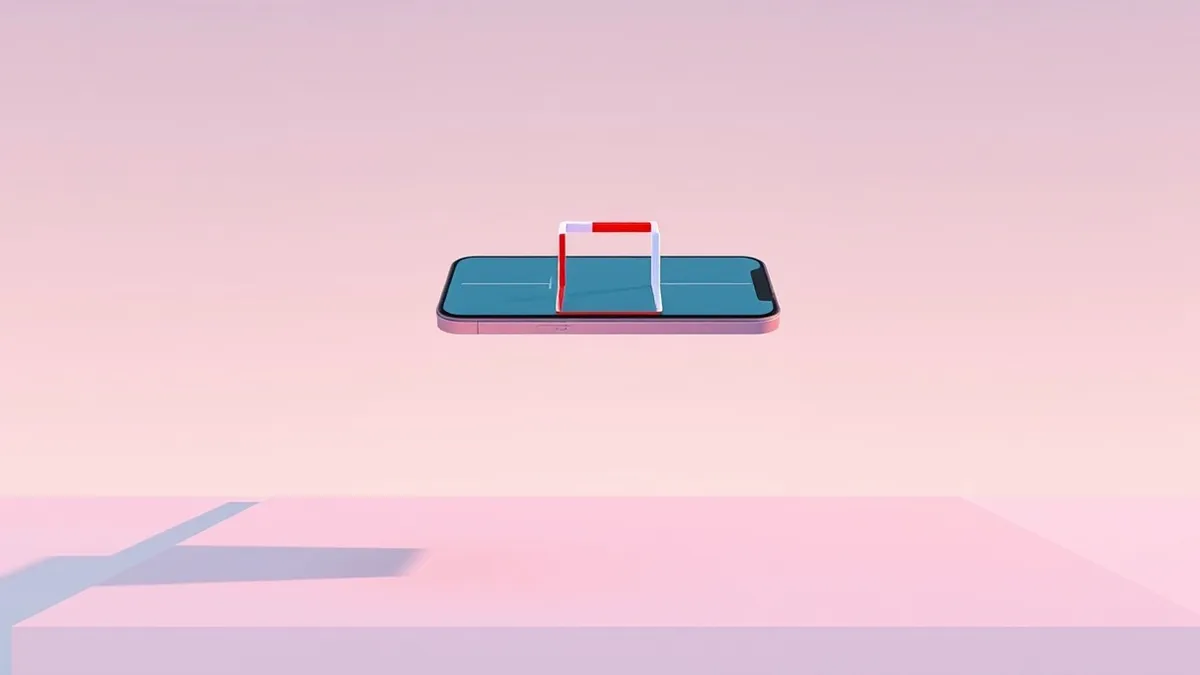Illustration: A generic smartphone floats above a blank digital canvas, connected by thin white lines to a floating geometric cube representing machine learning data.