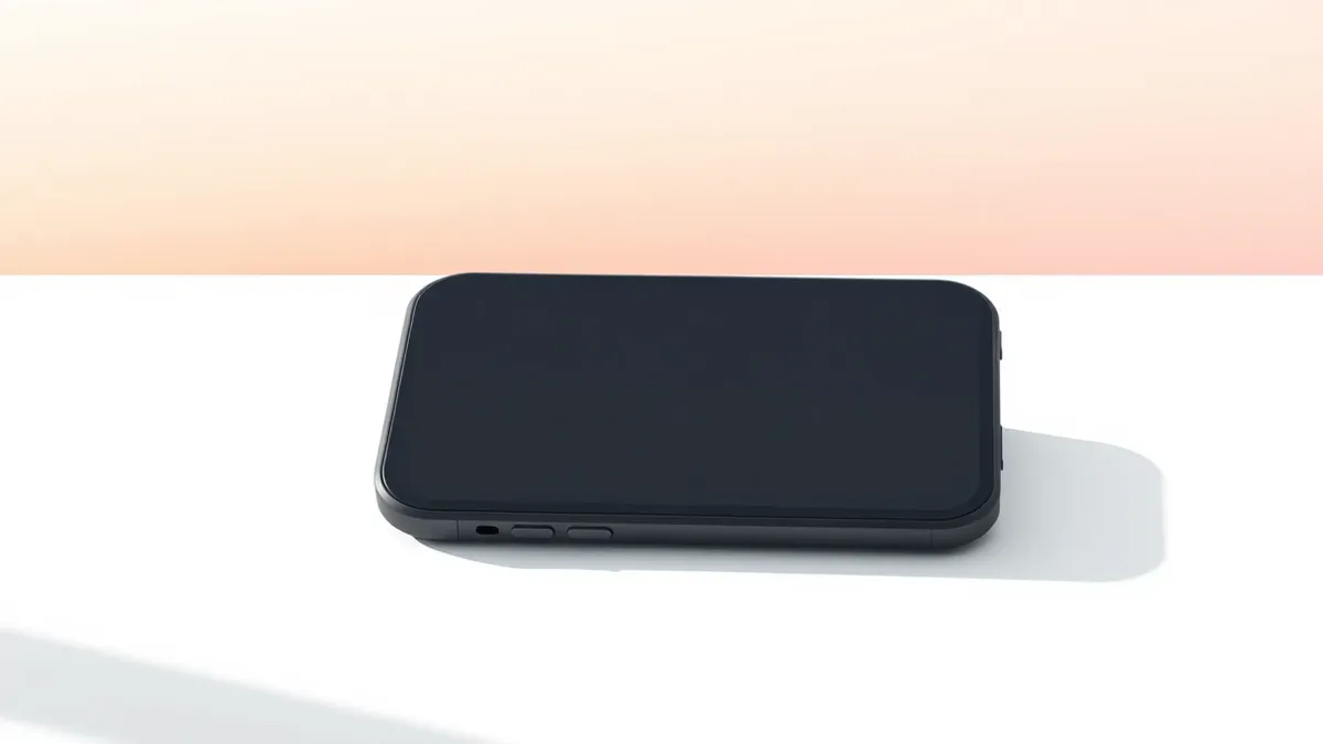 Illustration: A bulky smartphone rests on a clean white desk with its large screen folded in half.