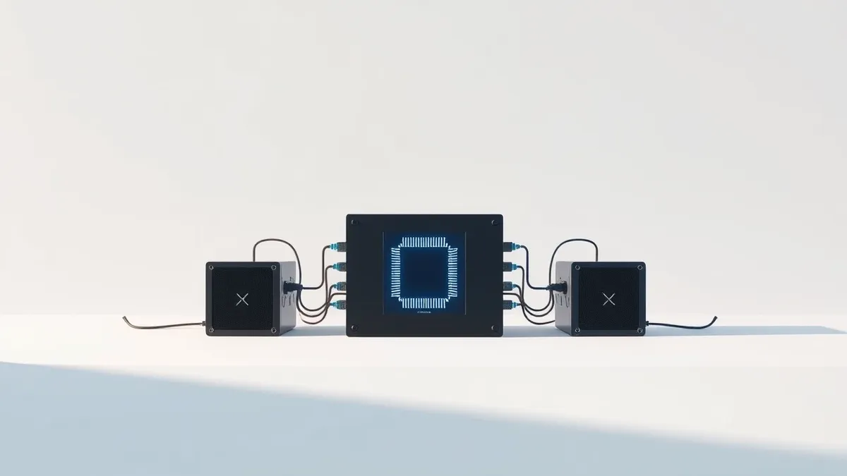 Illustration: A sleek black rectangular processing unit sits on a clean white surface.