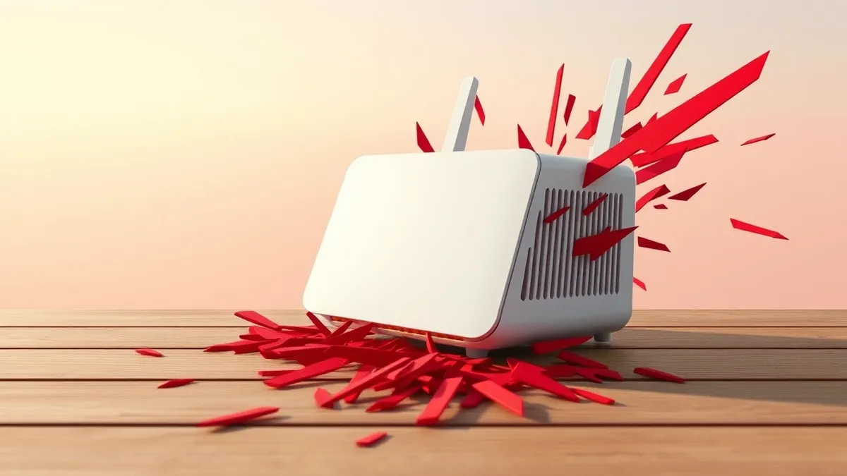 Illustration: A white desktop wireless router sits on a wooden surface.
