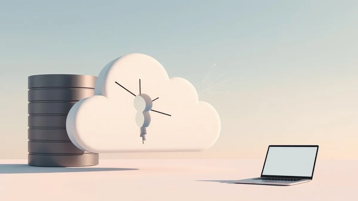 Illustration: A floating cloud icon rests beside a sleek database cylinder.