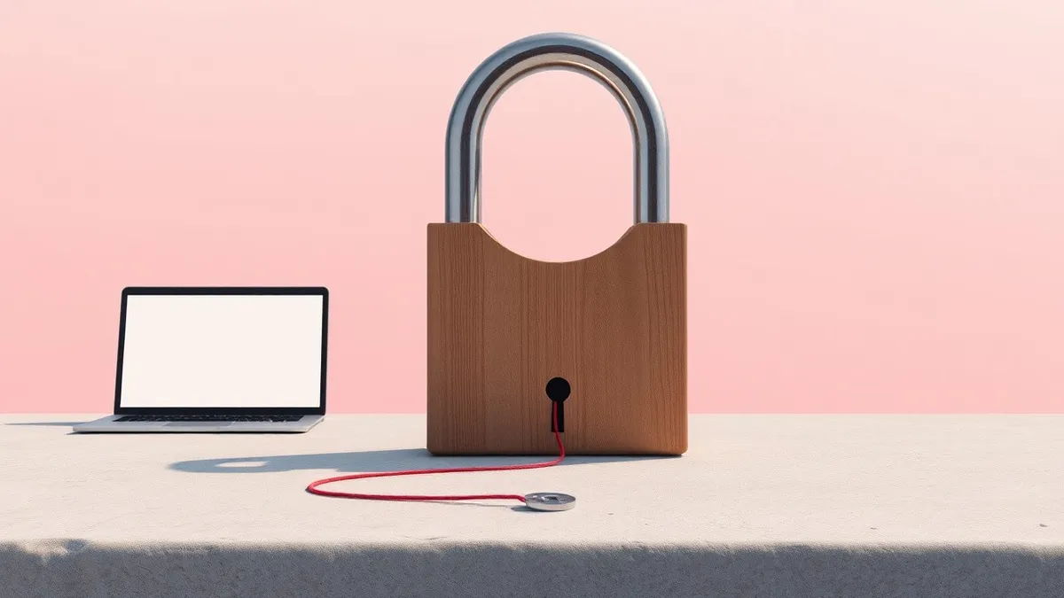 Illustration: A wooden padlock sits open on a smooth stone surface, its shackle lifted high.