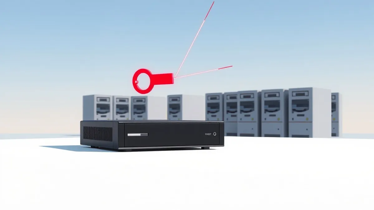 Illustration: A sleek, black network appliance sits on a clean white surface.