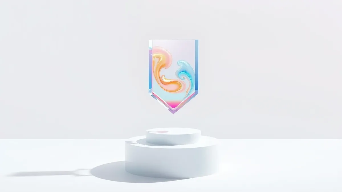 Illustration: A sleek, transparent crystal prism floats above a minimalist white pedestal.