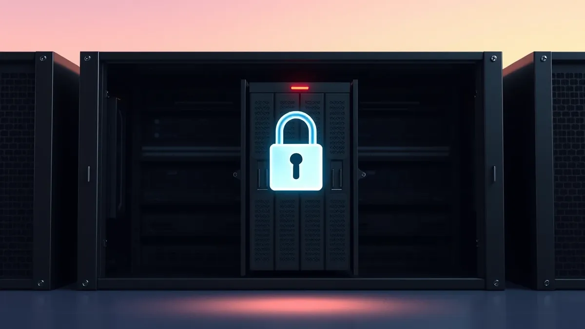 Illustration: A sleek server blade sits in a dark rack, its front panel displaying a single, stark red warning light.