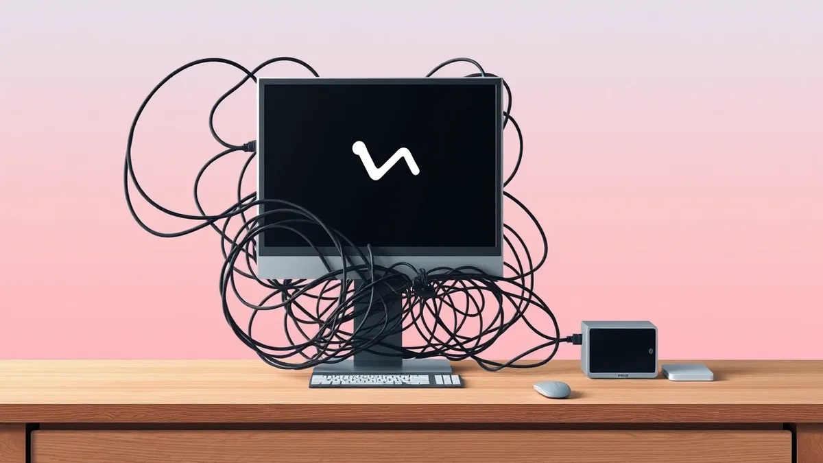 Illustration: A sleek desktop computer sits on a clean wooden desk.