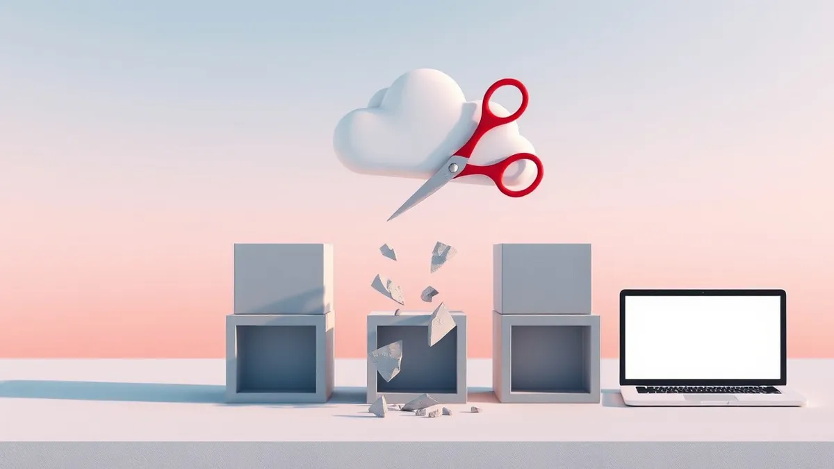 Illustration: A white cloud icon hovers above a stack of five identical, empty grey cubes.