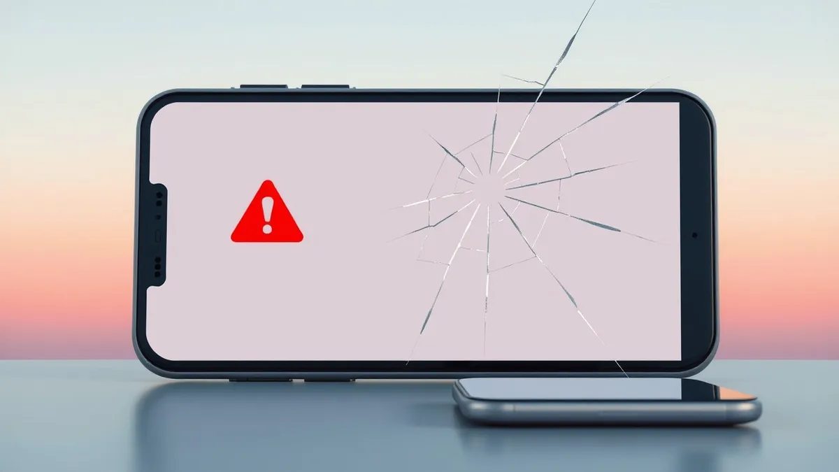 Illustration: A generic smartphone screen displays a blank presentation slide next to a red warning icon.