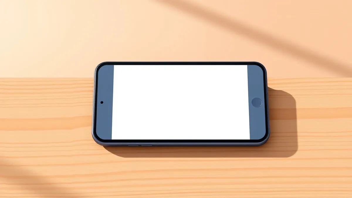 Illustration: A smartphone lies flat on a wooden table, displaying a home screen dominated by a single, oversized blank widget.