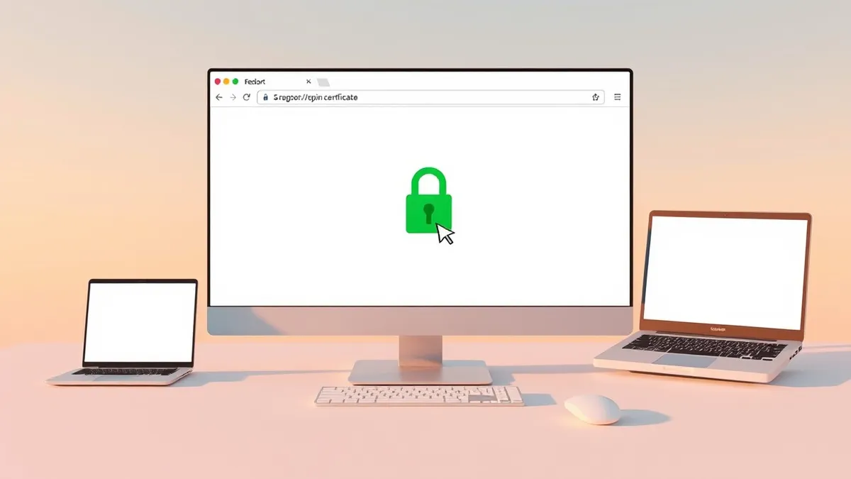 Illustration: A generic web browser window displays a blank white page with a prominent green security checkmark in the address bar.