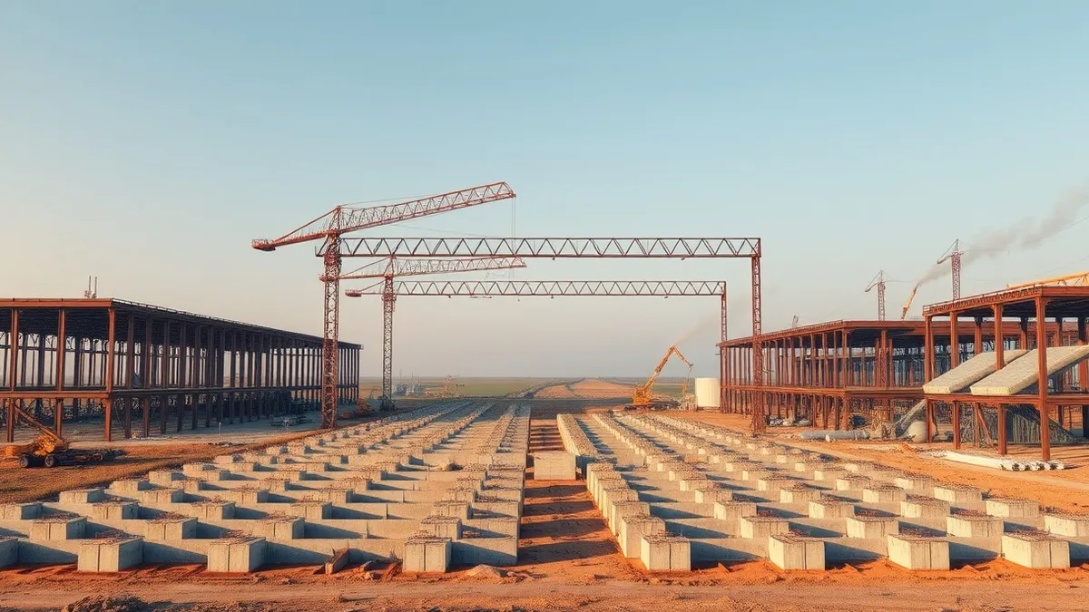 Illustration: A sprawling construction site stretches across flat Pennsylvania terrain.