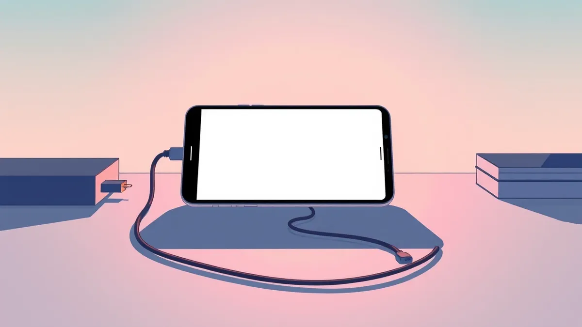 Illustration: A smartphone rests on a table with a blank advertisement on its screen.