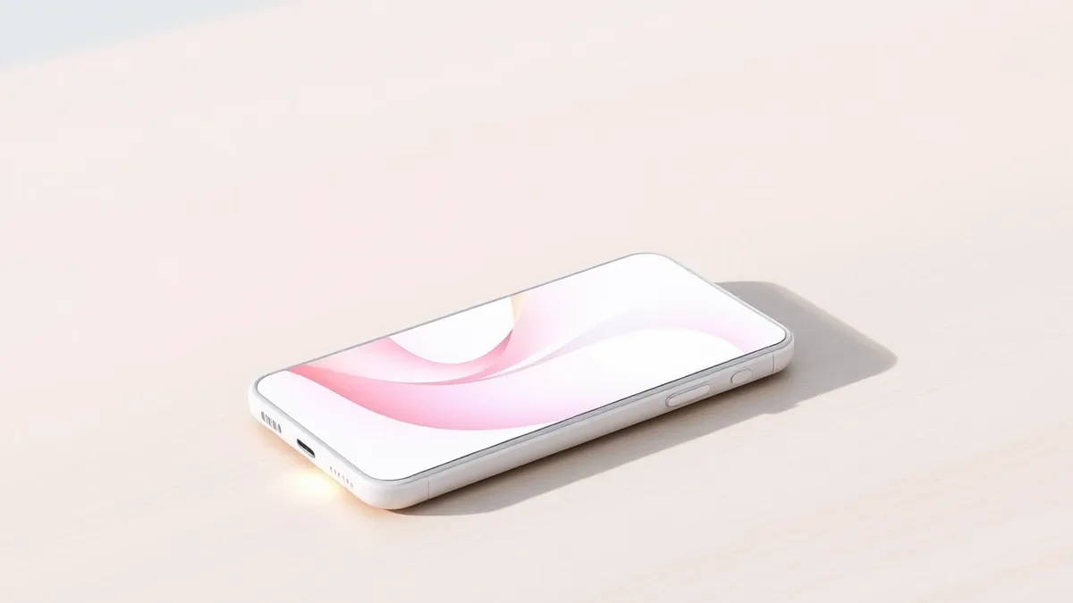 Illustration: A sleek white smartphone rests on a smooth wooden surface.