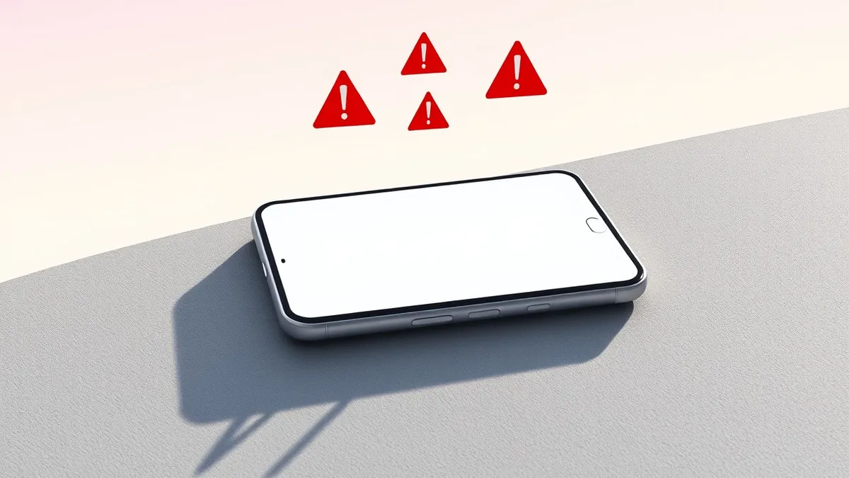 Illustration: A smartphone lies on a gray surface displaying a blank application interface for a vehicle camera.