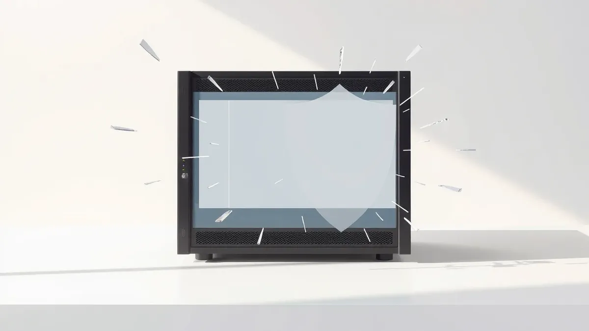 Illustration: A sleek black server unit sits on a clean white desk, its front panel blank and smooth.