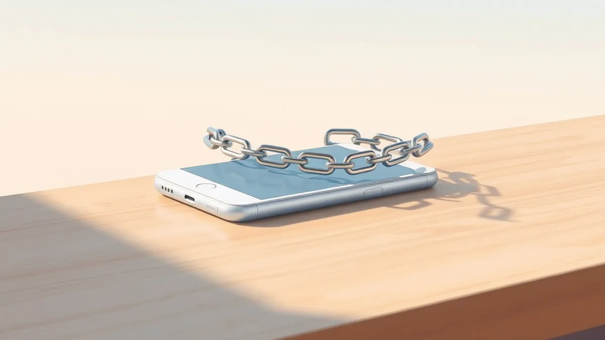 Illustration: A sleek white smartphone rests on a wooden table, its screen displaying a single simple geometric shape.