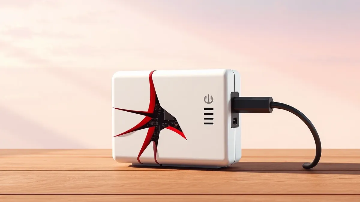 Illustration: A white wireless range extender sits on a wooden table.