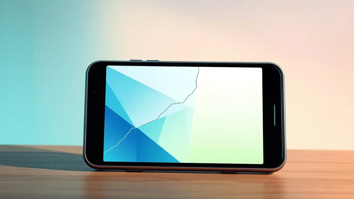 Illustration: A generic smartphone rests on a wooden desk.