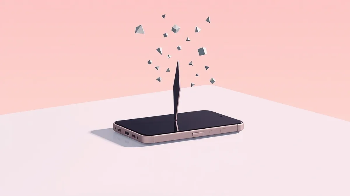 Illustration: A smartphone rests on a sleek table, its screen dark.